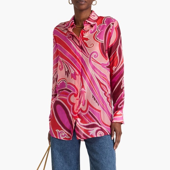 Etro Pink Printed Voile Button Up Shirt